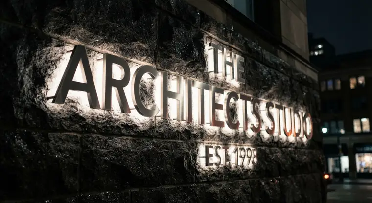 Letras corpóreas de acero inoxidable con halo LED para Arcadia