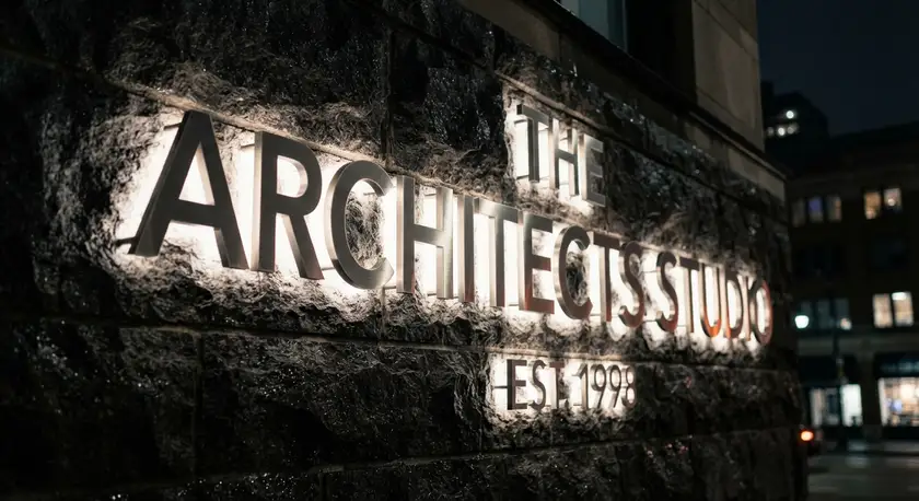 Letras corpóreas de acero inoxidable con halo LED para Arcadia